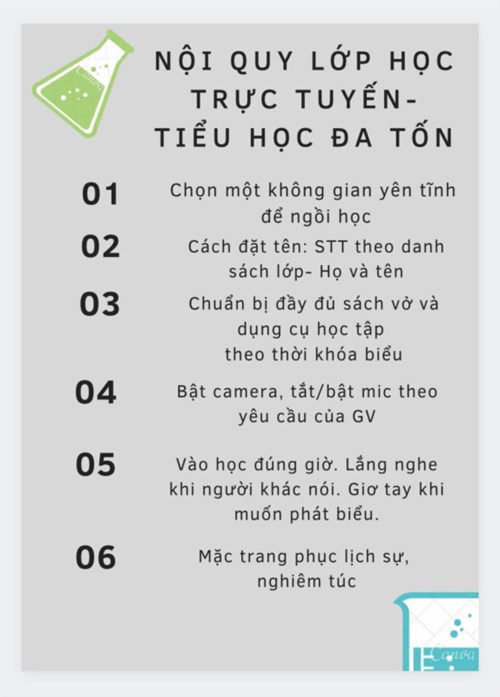 Nội quy học trực tuyến của các bạn nhỏ Tiểu học Đa Tốn.